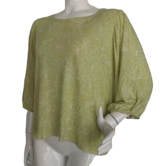 J.JILL Tee/Top, L, Chartruse Line Print, Wide neck, 3/4 length sleeves - Picture 3 of 12